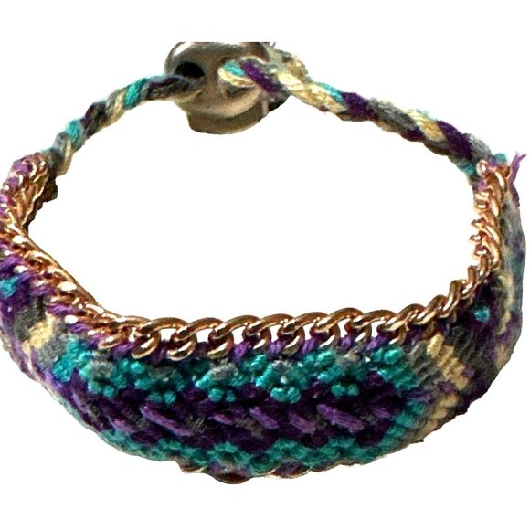 Western Boho Chic Woven Rhinestones Bracelet Blue Reversible Adjustable - Picture 4 of 11